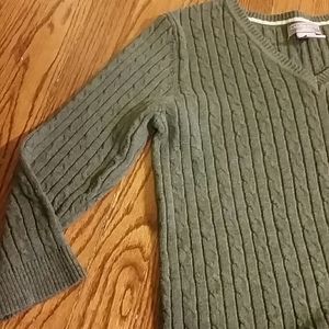 Laura Scott Petite Medium Gray Cable Knit V-Neck Casual Work Sweater